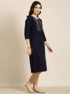 Women Navy Blue Solid Straight Kurta-RA-016-Navyblue