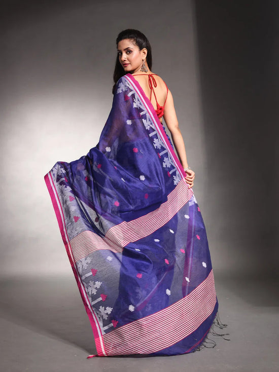 Navy Blue Cotton Silk Saree With Texture Border-MA54CTSL33610110