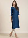 Women Teal Embellished Straight Kurta-RA-074-Teal