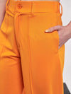 Women Orange Front Darted Knitted Straight Pants