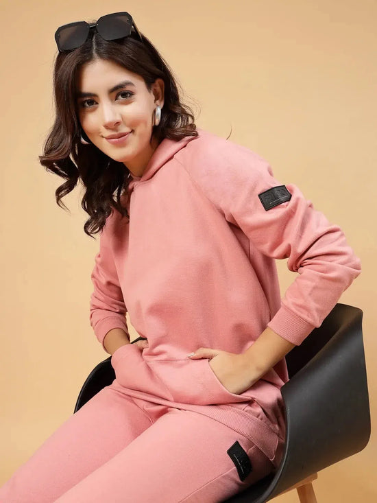 Rigo Rigo Women Peach Oversized Solid Fleece Co-Ord-WTRKST1053-L