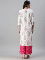 Women's White & Pink Printed Kurta Sets-SG04-White-Pink