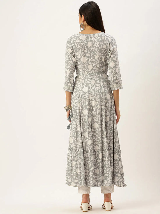 Women's Grey Printed Anarkali Kurtas-AT-A070-LG-Grey