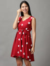 Women's Red Polka Dots Fit and Flare Dress-AE-15677-Maroon