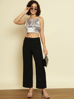 Grey Satin Party Crop Top