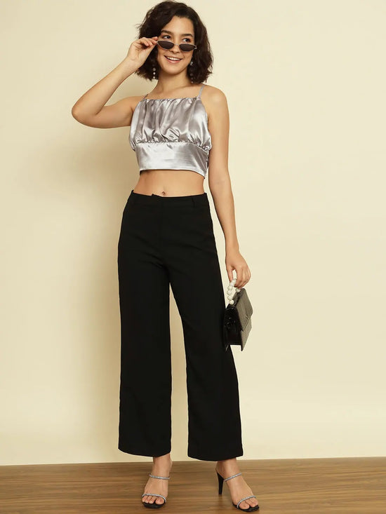 Grey Satin Party Crop Top