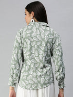 Women's Green Printed Shirt-AE-10199-Green