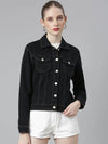 Women Charcoal Solid Denim Jacket-LT-105372-Charcoal