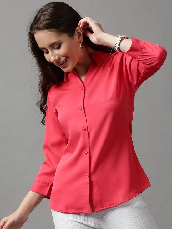 Women's Pink Solid Shirt-AE-3331023-Pink