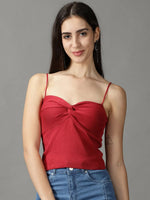 Women's Red Solid Fitted Crop Top-OC-14-Maroon