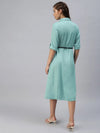 Women's Green Solid Shirt Dress-AE-444955-Green