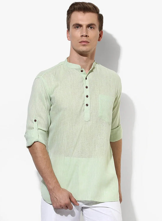 Hangup Men Slim Solid Men's Indian Wear-GreenKurta