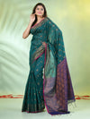 Teal Cotton Saree With Zari Borders-MA66BCT43830040