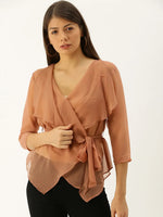 Slouchy overlap sheer top in Dusty Pink