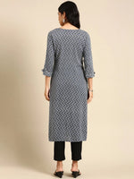 Women's Grey Printed Straight Kurta-AT-A-403-Grey