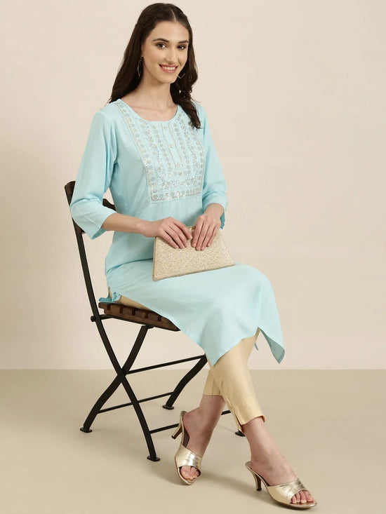 Women Blue Solid Straight Kurta-NJ-3740222-Blue