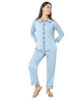 Smarty Pants Women's Silk Satin Ice Blue Color Night Suit