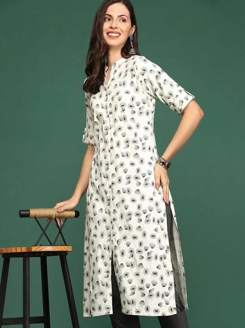 Women's Off White Printed Straight Kurta-SKC-3355-Offwhite