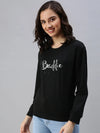 Women's Black Solid SweatShirt-AN-12-Black