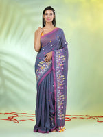 All Over Thread Floral Embroidery Grey Cotton Saree-MA62CT33610070