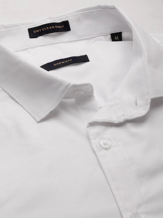 Men White Solid Shirt-RAYMONDSDOBBY-267-White