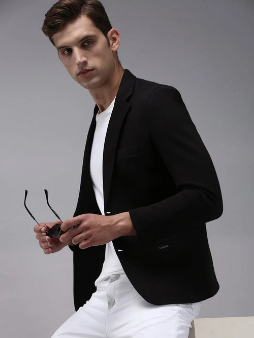 Men Black Solid Blazer-AR-021-Black