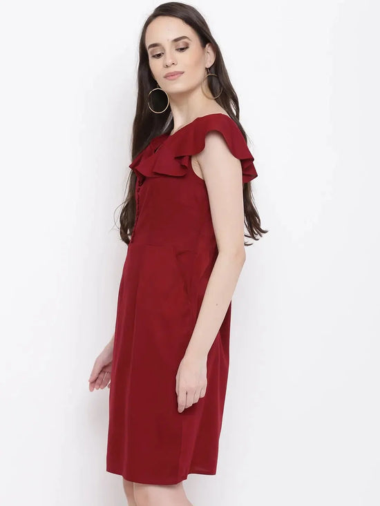 Front loop button pencil dress in Maroon