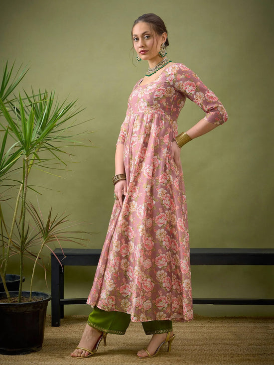 Women Mauve Chanderi Floral Anarkali Maxi Dress-SHDRS11007_XXL