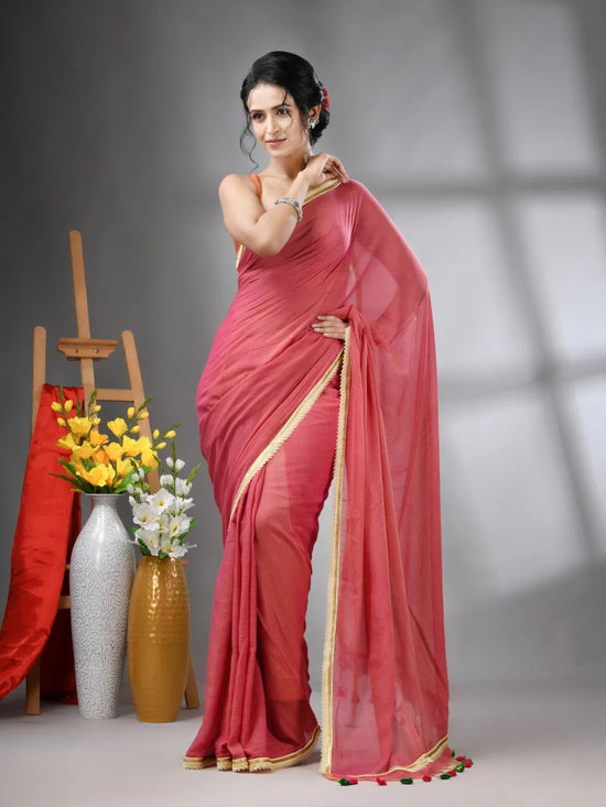 Salmon Pink Mul Cotton Soft Saree With Gota Patti Borders-MA62MCT33880009