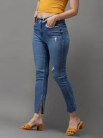 Women's Blue Solid Slim Fit Denim Jeans-GZ-5180-1-Blue