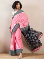 Ahika Women Pink Linen Geometric Printed Saree-VFSAR1037