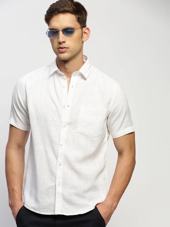 Men White Solid Shirt-BRION-1806-White