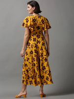 Women's Yellow Printed Maxi Dress-DW-9425-Mustard