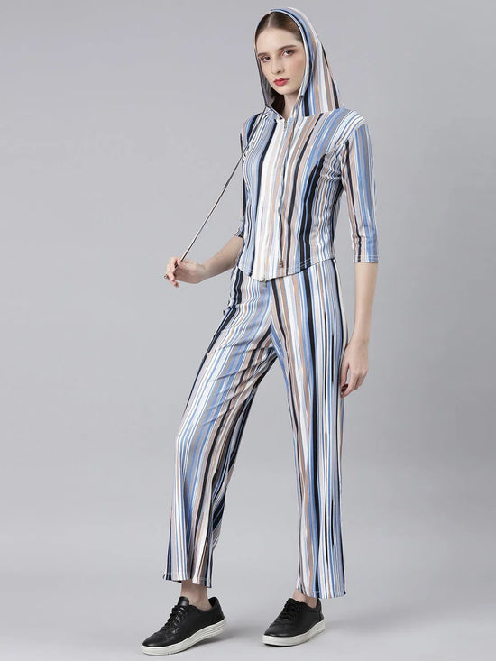 Women Blue Striped Tracksuit-AF-2069-Blue