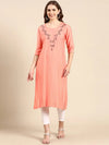 Women's Peach Embellished Straight Kurta-SKC-941-Peach