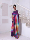 Violet And Multicolor Colorblocked Mulmul Cotton Saree-MA64MCT33770056