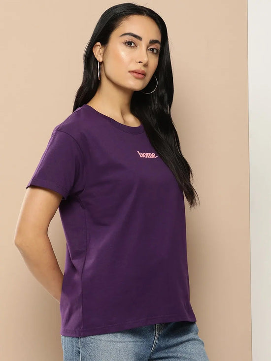 Difference of Opinion Purple Typographic Boxy Regular T-shirt