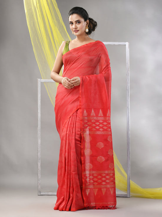 Red Silk Matka Soft Saree With Stripes Pattern-MA57SLMT331760029