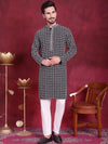 Men's Sequins Embroidered Kurta with Pyjama.-JOKP-5023Grey