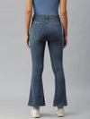 Women's Blue Solid Bootcut Denim Jeans-GZ-5089C-Blue