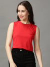 Women's Red Solid Crop Top-AE-10488-Red