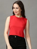 Women's Red Solid Crop Top-AE-10488-Red