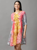 Women's Multi Tie Dye Fit and Flare Dress-GW-3293-Multi