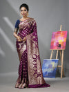 Purple Katan Silk Banarasi Saree With Ethnic Motifs And Zari Woven Designs-MA52KA441380075