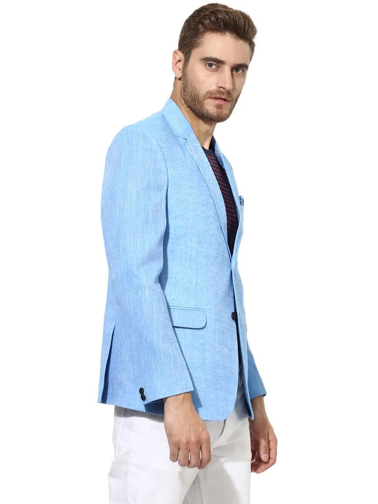 Hangup Men Standard Solid Men Formalwear-DarkBlueLinenBlazer