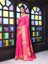 Hot Pink Cotton Saree With Zari Borders-MA64BCT401190039