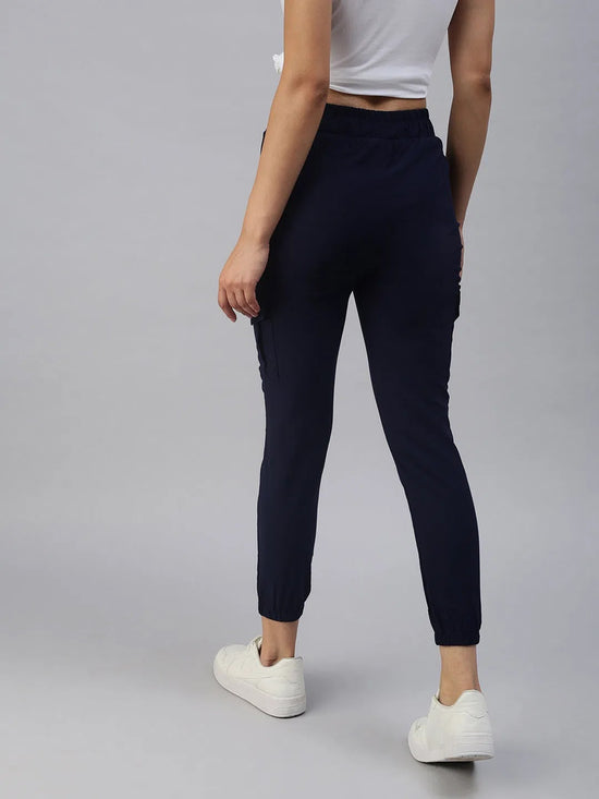 Women's Navy Blue Solid Joggers Track Pant-AN-9015-Navyblue