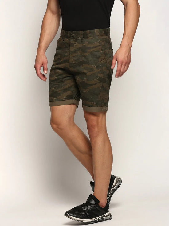 Men Green Camouflage Shorts-ORBIT-17-Olive