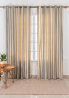 Roman Stripes 100% cotton geometric curtain for bed room - Room darkening - Pepper Green and Night Blue - Pack of 1-230822138