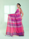 Dark Pink Cotton Saree With Stripes Design-MA59CT06530020